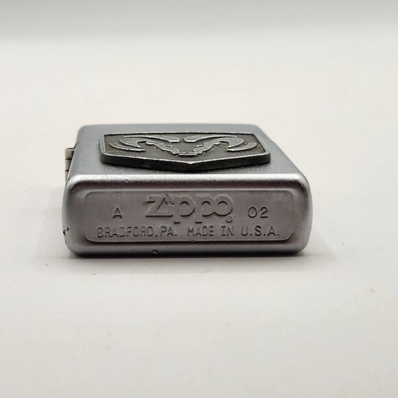 Zippo Dodge Ram Emblem Lighter 2002 Code A 02 Silver Tone Flip Tone Made in USA - Picture 7 of 16
